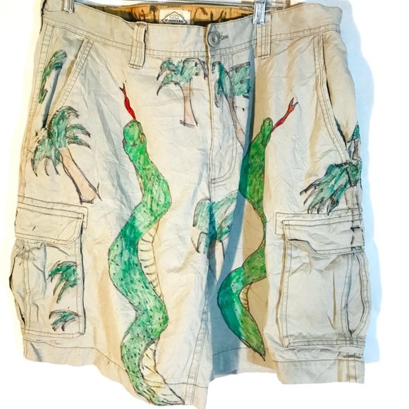 St. John's Bay Other - Snakes Palm Trees Size 40 Cargo Shorts Handmade Painted Gray